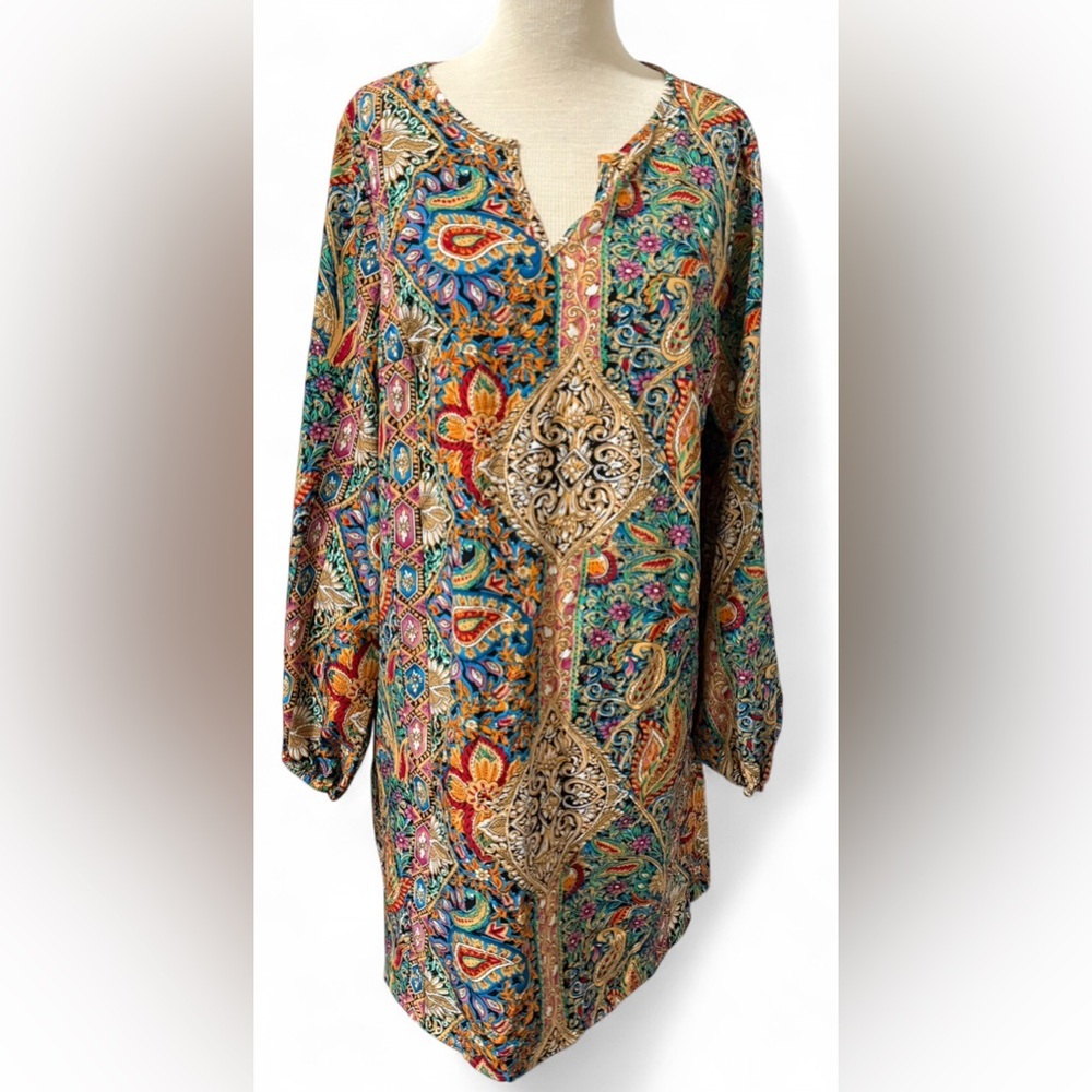 SHEIN Lune Paisley Boho Blouse | Multicolor V-Neck Top Size XL